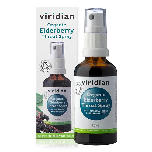 Viridian Elderberry Throat Spray 50ml Organic (Sprej pri bolesti v krku a kašli Bio)