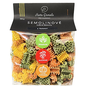 PASTA DANIELA Cestoviny semolinové MIX špenát-tekvica-paradajka - Radiatori 350 g